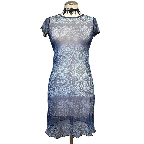 Amy Byer Vintage 90s USA Sheer Hippie Boho Fairy Lettuce Hem Short Sleeve Dress - Picture 1 of 12